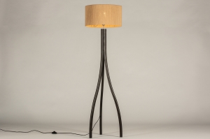 staande lamp 31330 landelijk modern metaal zwart mat bruin naturel rond