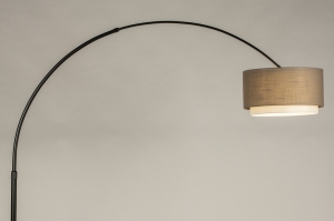 staande lamp 31339 landelijk modern retro stof metaal zwart mat taupe rond