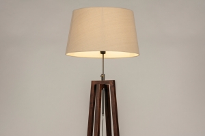 vloerlamp 31340 landelijk modern eigentijds klassiek hout donker hout stof bruin beige rond