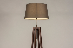 staande lamp 31343 landelijk modern eigentijds klassiek hout donker hout stof grijs bruin rond langwerpig