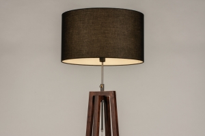 staande lamp 31345 landelijk modern eigentijds klassiek hout donker hout stof zwart mat bruin rond langwerpig