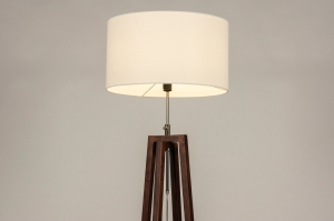 vloerlamp 31346 landelijk modern eigentijds klassiek hout donker hout stof wit bruin beige rond langwerpig