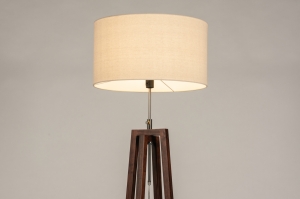 vloerlamp 31347 landelijk modern eigentijds klassiek hout donker hout stof bruin beige rond langwerpig