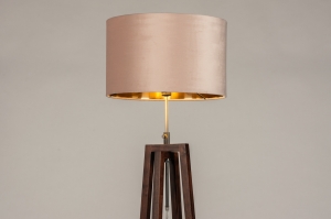 vloerlamp 31349 landelijk modern eigentijds klassiek hout donker hout stof goud roze bruin koper rond langwerpig