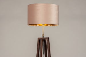 staande lamp 31349 landelijk modern eigentijds klassiek hout donker hout stof goud roze bruin koper rond langwerpig