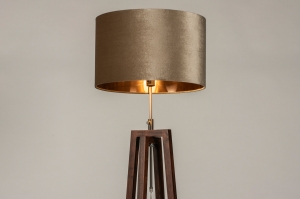 staande lamp 31351 landelijk modern eigentijds klassiek hout donker hout stof bruin roodkoper taupe rond langwerpig