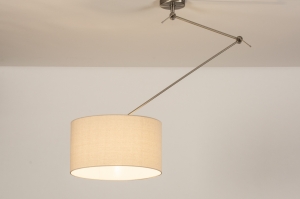 hanglamp 31353 landelijk modern eigentijds klassiek staal rvs stof metaal beige staalgrijs rond