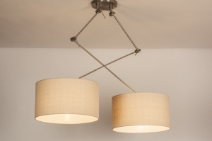 hanglamp 31354 landelijk modern eigentijds klassiek staal rvs stof metaal beige staalgrijs rond