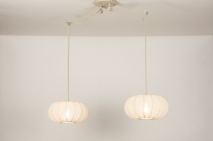 hanglamp 31357 modern stof metaal beige zand rond langwerpig