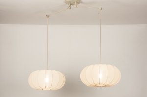 hanglamp 31358 modern stof metaal beige zand rond langwerpig