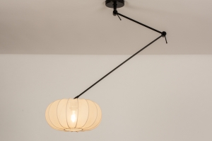 hanglamp 31359 modern stof metaal zwart mat beige rond