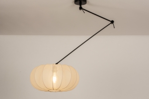 hanglamp 31360 modern stof metaal zwart mat beige rond