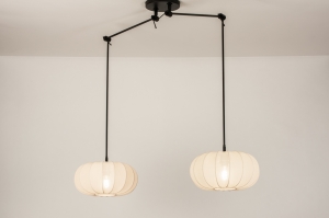 hanglamp 31361 modern stof metaal zwart mat beige rond