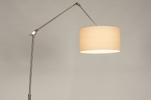 staande lamp 31376 industrieel modern staal rvs stof metaal beige staalgrijs rond langwerpig