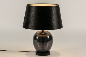 tafellamp 31386 modern eigentijds klassiek glas stof zwart mat grijs rond