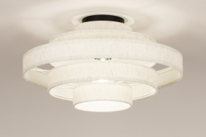 plafondlamp 31388 modern retro stof metaal zwart mat wit mat beige rond