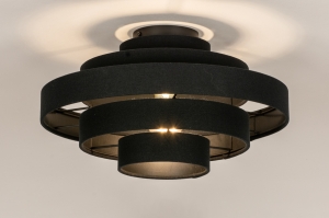 plafondlamp 31390 modern retro stof metaal zwart mat rond