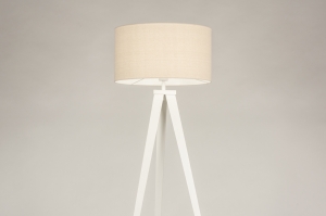 vloerlamp 31392 landelijk modern stof metaal wit mat beige zand rond