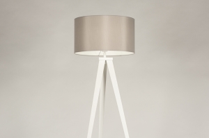 staande lamp 31394 landelijk modern stof metaal wit mat grijs rond