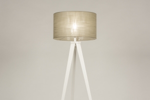 staande lamp 31396 landelijk modern stof metaal wit mat taupe rond