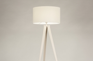 vloerlamp 31401 landelijk modern stof metaal wit beige zand rond