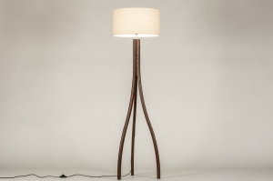 vloerlamp 31404 landelijk modern eigentijds klassiek hout donker hout stof bruin beige hout rond