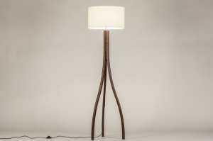 vloerlamp 31405 landelijk modern eigentijds klassiek hout donker hout stof wit bruin hout rond