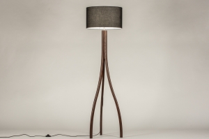 vloerlamp 31406 landelijk modern eigentijds klassiek hout donker hout stof zwart bruin hout rond