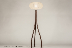 vloerlamp 31407 landelijk modern hout donker hout stof bruin beige hout rond