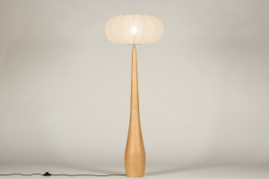 staande lamp 31416 landelijk modern eigentijds klassiek hout licht hout stof beige hout rond