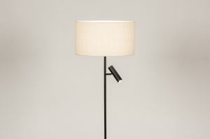 staande lamp 31418 landelijk modern stof metaal zwart mat beige rond