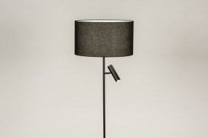 staande lamp 31419 landelijk modern stof metaal zwart mat rond