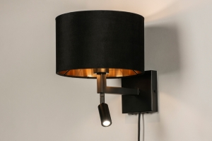 wandlamp 31425 modern eigentijds klassiek stof metaal zwart mat goud rond vierkant