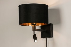 Wandleuchte 31425 modern zeitgemaess klassisch Stoff Metall schwarz matt Goldfarben rund viereckig