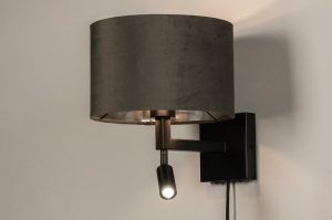 wandlamp 31426 modern eigentijds klassiek stof metaal zwart mat grijs zilver  oud zilver rond vierkant