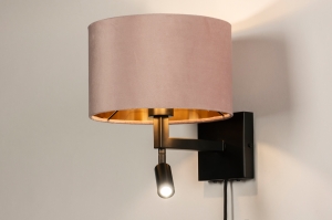 wandlamp 31427 modern eigentijds klassiek stof metaal zwart mat roze koper rond vierkant