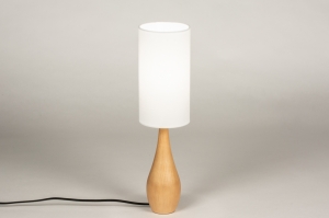 tafellamp 31429 modern retro hout licht hout stof wit hout naturel rond langwerpig