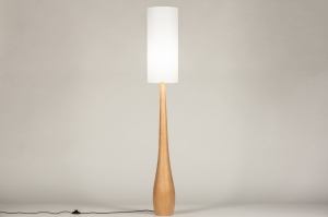 vloerlamp 31431 modern retro hout licht hout stof wit hout naturel rond langwerpig