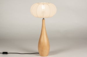 tafellamp 31434 modern hout licht hout stof beige hout naturel rond