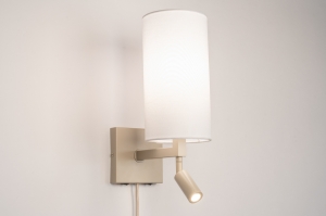 Wandleuchte 31449 modern Stoff Metall weiss matt Beige Sand rund viereckig