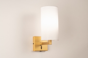 wandlamp 31450 landelijk modern eigentijds klassiek messing (kleur) geschuurd stof metaal wit mat goud messing (kleur) rond vierkant