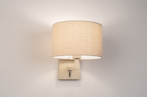 wandlamp 31452 landelijk modern stof metaal beige zand rond vierkant
