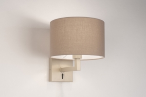 wandlamp 31453 landelijk modern stof metaal beige taupe zand rond vierkant