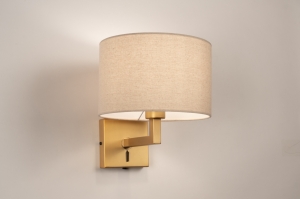 wandlamp 31456 landelijk modern eigentijds klassiek messing (kleur) geschuurd stof metaal goud beige messing (kleur) rond vierkant
