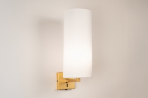 wandlamp 31458 landelijk modern eigentijds klassiek messing (kleur) geschuurd stof metaal wit mat goud messing (kleur) rond vierkant