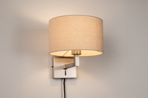 wandlamp 31460 landelijk modern eigentijds klassiek staal rvs stof metaal beige staalgrijs rond vierkant