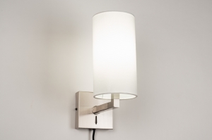 wandlamp 31461 landelijk modern staal rvs stof metaal wit mat staalgrijs rond vierkant