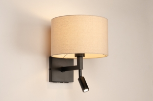 wandlamp 31463 landelijk modern eigentijds klassiek stof metaal zwart mat beige rond vierkant