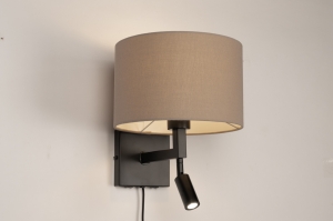wandlamp 31464 landelijk modern eigentijds klassiek stof metaal zwart mat taupe rond vierkant