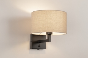 wandlamp 31467 landelijk modern eigentijds klassiek stof metaal zwart mat beige rond vierkant